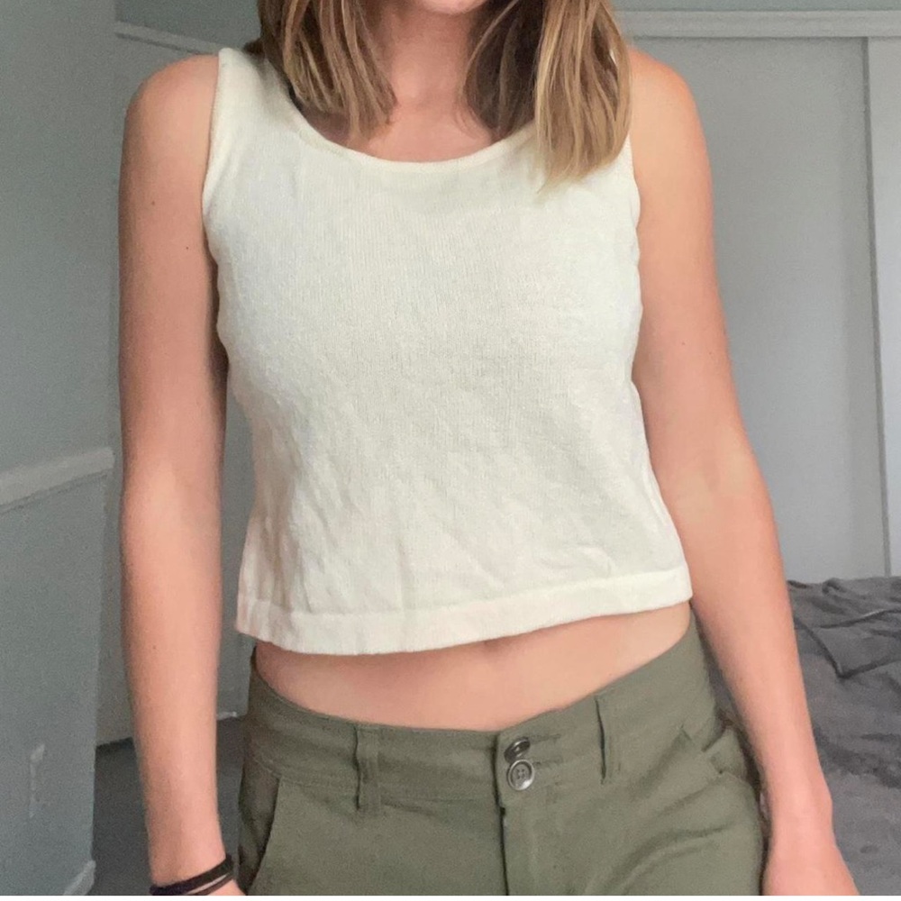Vintage St. John Santana 80s Cream Cropped Tank  Size Large
